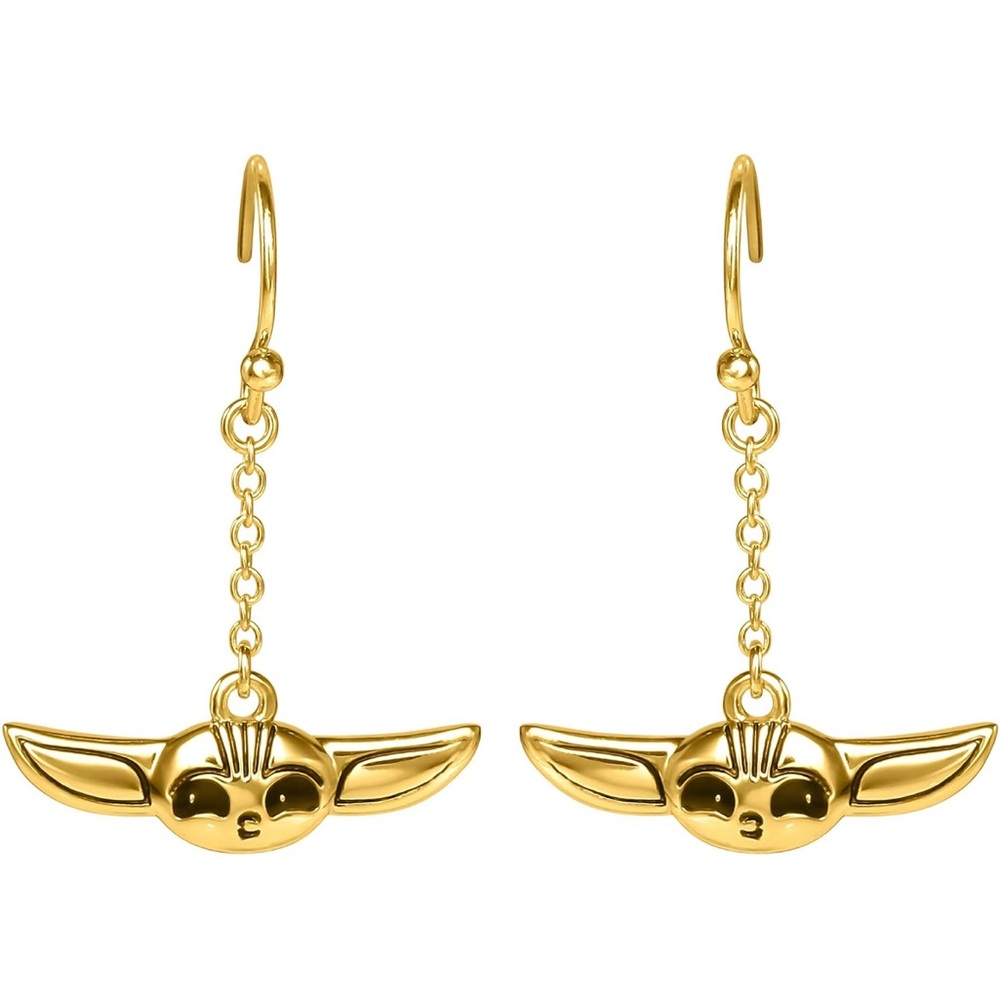 Disney Star Wars The Mandalorian The Child Grogu Gold Brass Dangle Earrings